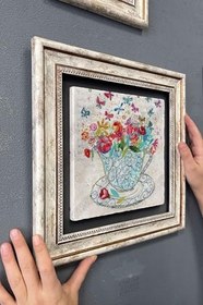 Resim Oscar Stone Decor Çerçeveli Tablo Taş Duvar Dekoru 30 X 30 Cm Kelebek Ve Çiçekler Fincan Içinde Cdd3030-1326 