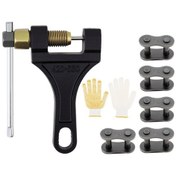 Resim Tongdashop Siyah Yüksek Karbonlu Çelik 420/428/520/525/528/530 Zincir Ve 5 Bağlantı Aparatı Eldiven Tamir Seti 