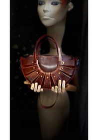 Resim Carıdea El Yapımı Hakiki Deri Bayan Çanta, Clutch, El Omuz Çantası V91 Acı Kahverengi 