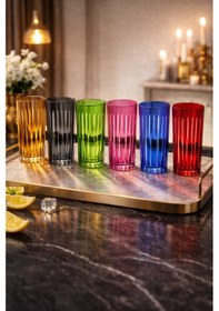 Resim Gözde 6 Renk El İşi Kesme Kahve Yanı Su Meşrubat Bardağı Lbr320 Şeffaf 