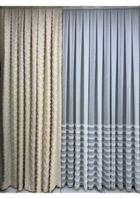 Resim Çapraz Saçak Fonluk Pamuklu Keten Krem Fon Perde 1/2,5 Orta Sık Pile Tek Kanat Krem 