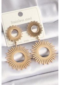 Resim 316l Çelik Gold Renk Güneş Model Kadın Küpe Çok Renkli 