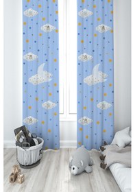 Resim Mekta Home Bebek Ve Çocuk Odası Bulut Üzerinde Uyuyan Kuzu Desenli 2 Kanat Fon Perde 