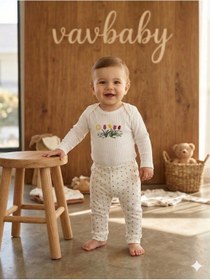 Resim Vavbaby 2li Desenli %100 Pamuklu Kız Bebek Body Pantolon Takım-lale Krem 