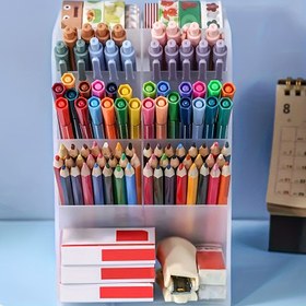 Resim 1 Adet Büyük Kapasiteli Şeffaf Kalem & Marker Düzenleyici - Öğrenciler İçin Eğik Takılabilir Sanat Malzemeleri Saklama Kutusu, Dayanıklı Plastik, Renkli Kalemler, Markerlar & Daha Fazlasını Tutar, Okul & Sanat Stüdyosu Düzenlemesi İçin Mükemmel 