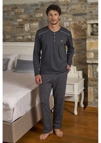 Resim Cossy By Aqua 26167 Erkek Uzun Kollu Düğmeli Bisiklet Yaka Pijama Takımı-antrasit Antrasit 