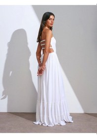 Resim Olla Collection Uzun Keten Elbise-beyaz Beyaz 