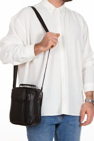 Resim Newish Adelina Erkek Siyah Deri Çelik Kasalı Telefon Bölmeli El Ve Omuz Çantası Büyük 