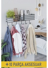 Resim 55x10 Cm Metal Portmanto Askılık Duvar Askısı Elbise Askılığı Siyah 