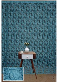 Resim Yaprak Model Turkuaz Renk Ip Perde Hazır Düğmeleri Dikilmiş Ip P Turkuaz 