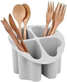 Resim 4 Bölmeli Tezgâh Üstü Kaşıklık ve Çatallık, Yonca Tasarımlı Mutfak Düzenleyici, Plastik Malzeme, Beyaz 