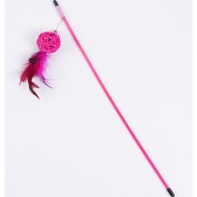 Resim Pembe Toplu Tüylü Kedi Oyun Oltası 46 CM 