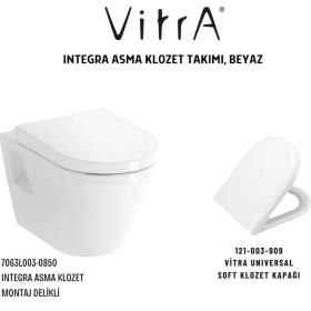 Resim VitrA Integra Asma Klozet Açık Montaj 7063L003-0850, Vitra Unıversal Soft Klozet Kapağı 121-003-909 