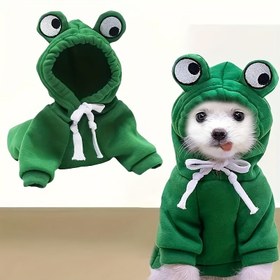 Resim Kurbağa Temalı Polar Astarlı Köpek Kapşonlu - Orta ve Küçük Irklar için Polyester Rahat Kazak - Elde Yıkanabilir Karikatür Hayvan Kostümü Evcil Hayvanlar İçin 