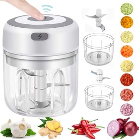 Resim 3.38oz/8.45oz Mini Mutfak Sarımsak Presi Elektrikli Kesici ve Et Öğütücü, Şarj Edilebilir Pil ile Mini Elektrikli Sarımsak ve Et Ezme Makinesi, Dayanıklı Plastik Kasa, USB Şarjlı Ezici 