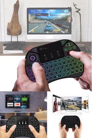 Resim esmelen Renk Değiştiren Rgb Touchpad'i Bulunan Kablosuz Televizyon Tablet Uyumlu Mini Televizyon Klavyesi 