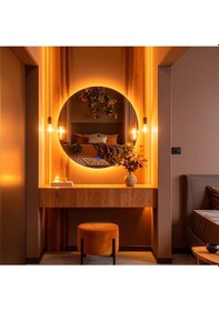 Resim Swirl Amber Led'li Lazer Kumlamalı Lavabo & Banyo Aynası Dokunmatik Sensörlü 80 X 80 Turuncu 