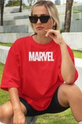 Resim Biy Store Marvel Kırmızı Yazılı Çizgi Film Çocuk Beden Erkek Kadın Unisex Oversize Tişört T-shirt %100 Pamuklu 