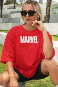 Resim Biy Store Marvel Kırmızı Yazılı Çizgi Film Çocuk Beden Erkek Kadın Unisex Oversize Tişört T-shirt %100 Pamuklu 