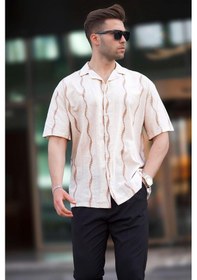 Resim Madmext Bej Desenli Kısa Kollu Erkek Gömlek 6740 Bej 