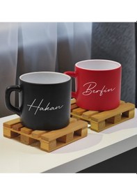 Resim Bk Gift Kişiye Özel İsimli 2li Siyah Ve Kırmızı Renkli Middle Çay & Kahve Fincanı-1, Arkadaşa Hediye, Sevgiliye Hediye Kobitmeyencom32652 Bk Gift 