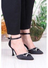 Resim Fort 35695 Saten Fiyonklu Biye Taşlı Topuklu Abiye Ayakkabı Kadın Ayakkabı Siyah 