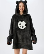 Resim Panda Aplike Detaylı Kapüşonlu Kısa Peluş Gecelik 