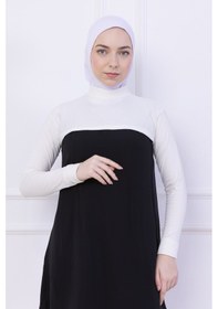 Resim Loggia Balıkçı Yaka Boyunluklu Kolluk Ekru - Likralı Dik Yakalı Kadın Body Tesettür Crop Bolero Ekru 