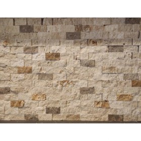 Resim 3'lü Mix Traverten Doğal Patlatma Duvar Kaplama Taşı 2,5x5 Fileli 