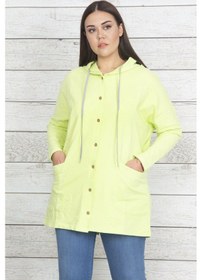 Resim Şans Kadın Yeşil Pamuklu Kumaş Kapüşonlu Ön Düğmeli Sweatshirt 65n20439 - Yeşil 