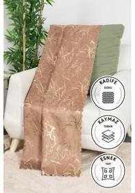 Resim Mermer Desen Altın Varaklı Süngerli Koltuk - Çekyat Örtüsü 160x21 Kahverengi 