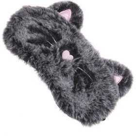 Resim Sevimli Kedi Figürlü Peluş Uyku Bandı Gri 