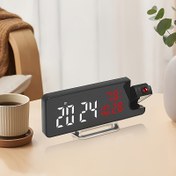 Resim 180° Dönebilen Projeksiyon Saati ile Sıcaklık ve Nem Ölçümü - USB Güç Kaynağı, Yatak veya Masa için Çift Modlu, Büyük Dijital Ekran, Siyah Minimalist Tasarım, Ev veya Ofis İçin Mükemmel Hediye, Masa Organizatörü | Modern Dekor Aksesuarı | Dayanıklı Plastik Gövde, Oturma Odası İçin Saat 