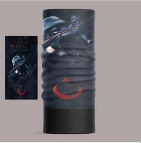 Resim Türk Tasarımlı Motorcu Çok Amaçlı Outdoor Boyunluk Unisex Polar Bandana Siyah 