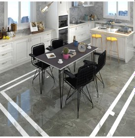 Resim Knsz masa sandalye takımı hem75mazlum grisyh 130*070 klçsm 4 sandalye syhsyh kolçaklı sırt minderli 