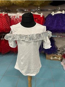 Resim Sedacan Kostüm Kolu Düşük Gümüş Payetli Kız Çocuk Badi Beyaz 