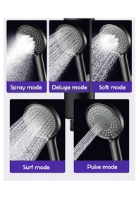 Resim Mat Siyah Yuvarlak 5 Fonksiyonlu Duş Başlığı Ve Siyah Duş Hortumu Siyah 