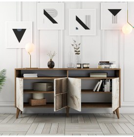 Resim Milan 160cm Konsol - Ceviz / Beyaz Mermer 