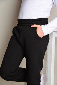 Resim KİDSPİTİRCİK Unisex Çocuk Siyah Cepli 3 Ip Kalın Polar Eşofman Alt 
