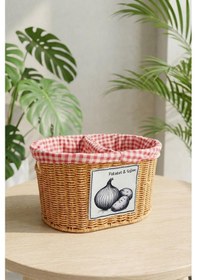 Resim Digithome Oval Rattan Hasır Patates Soğan Çift Bölmeli Sepet Düzenleyici Organizer -9t03 Kahverengi 