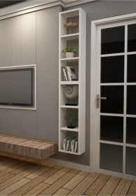 Resim Kitaplık Beyaz Dikey Ikili Birleşik Duvar Rafı Takım Beyaz 