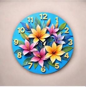 Resim Çiçek Renkli Baskı Desenli Sayılı Hediyelik Ahşap Sessiz Tablo Duvar Saati 07 Renkli 
