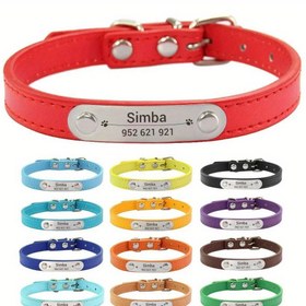 Resim Kişiselleştirilmiş Kazınmış Köpek Tasması - 16 Renk Seçeneği, Metalik İsimlik ve Pati Baskılı PU Sentetik Deri, Küçük Orta Büyük Köpekler & Kediler için Ayarlanabilir Metal Toka - Dayanıklı Özel Evcil Hayvan Aksesuarı, Şık Köpek Tasması 