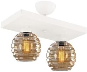 Resim Lambadar Modern Bal Camlı Model Ikili Dikdörtgen Plafonyer Avize Salon Mutfak Yatak Odası Hol Beyaz2Dik Tek Ebat 50 X 30 3551-2Whtdik-2046B62 