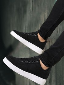 Resim gizlitopuk Boy Uzatan 6 Cm Gizli Topuklu Siyah Tam Keten Kot Kumaş Casual Erkek Spor Ayakkabı Gt-90001 