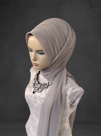 Resim Simli Açık Gri Hazır Türban Hazır Şal Abiye Şal Açık Gri 