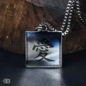 Resim Beymarka 14 Şubat Hediyesi Japonca Aşk Kare Çelik Kolye 