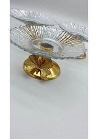 Resim 3'lü Kelebek Ayaklı Gold Cam Lokumluk, Şekerlik, Çerezlik, Kahve Yanı Sunumluk 13cm Gold 