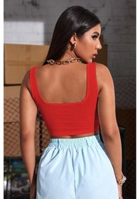 Resim Kadın Kırmızı Kalın Askılı Crop Top Büstiyer Kırmızı 