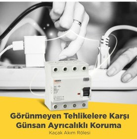 Resim Günsan Valta Kaçak Akım Koruma Anahtarı 6 kA 3 Kutup + Nötr 30 mA 40A 